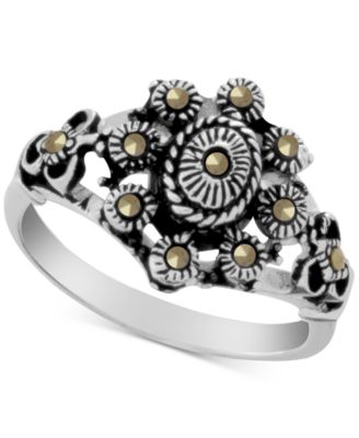 Macy's - Genuine  Marcasite Floral Ring in Fine Silver-Plate