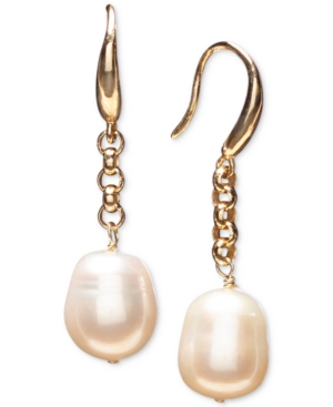 image of Cultured Freshwater Pearl (9-1/2mm) Link Drop Earrings in 18k Gold-Plated Sterling Silver