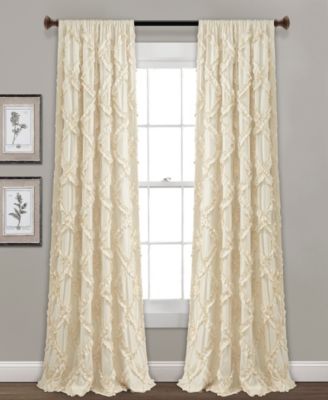 Lush Decor Ruffle Diamond Window Curtain Panels Pair 54"W x 95"L Ivory - Ruffle Curtains for Living Room - Light Filtering Curtains - Cream Drapes