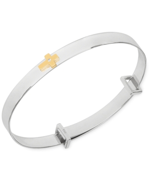 Shop Rhona Sutton My Very Own Diamond Children's Diamond Accent Central Cross Expander Bangle Bracelet In Sterling Sil In Gold And Silver