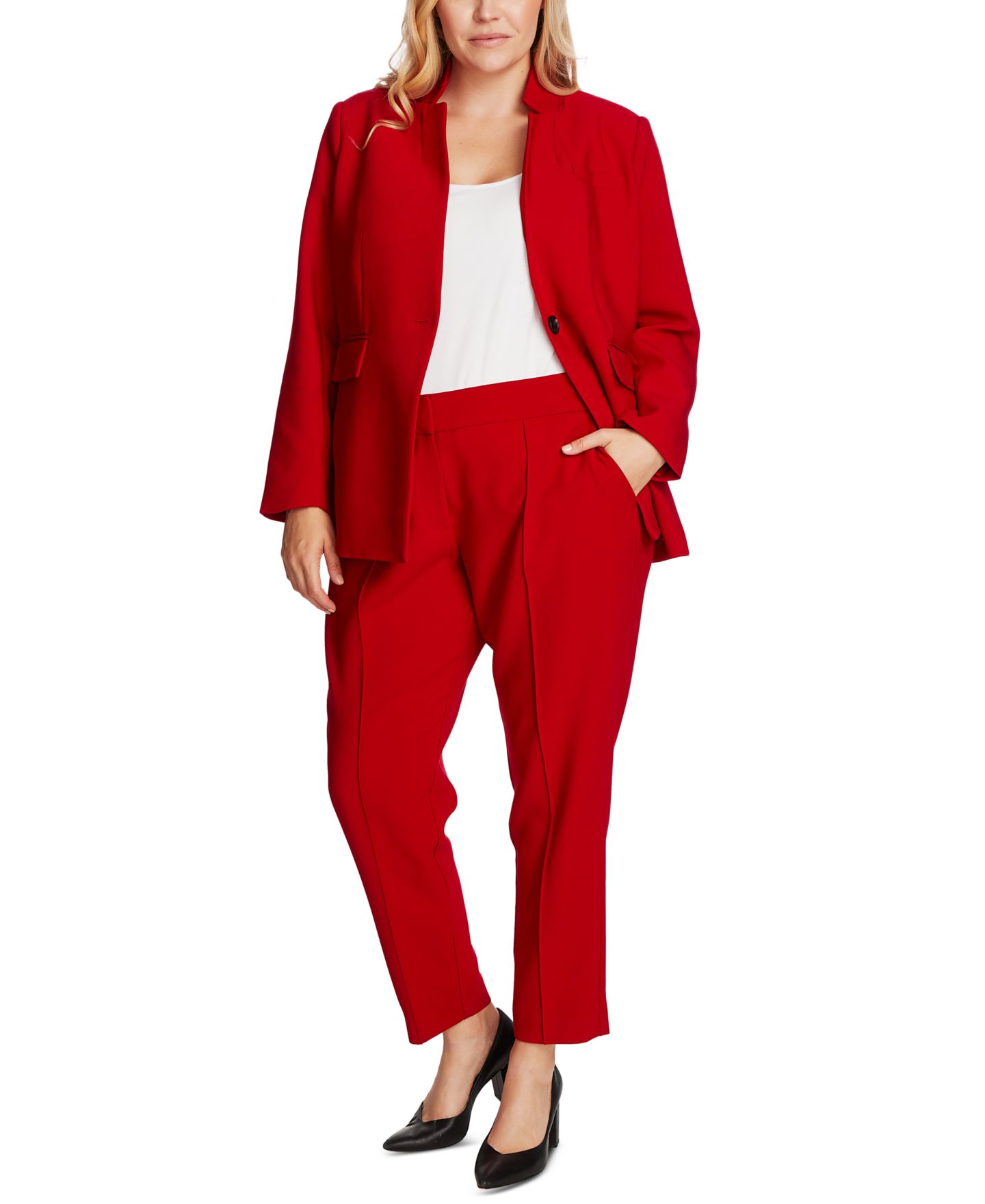 Женский пиджак Vince Camuto Plus Size One-Button Notch-Collar Blazer, цвет: Красный — фото 6