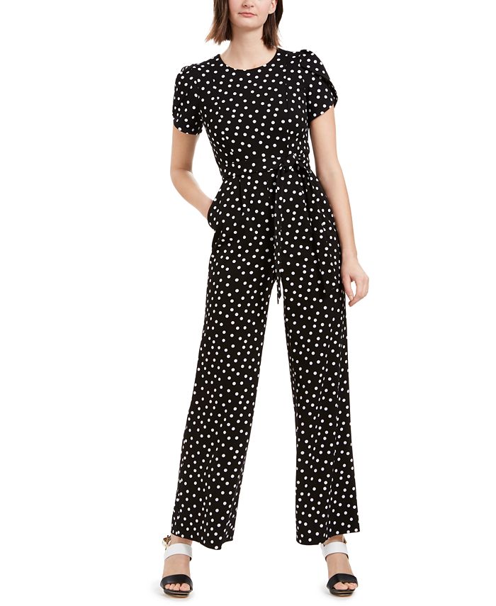 Calvin Klein Polka Dot Tulip Sleeve Jumpsuit - Macy's