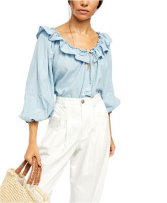 Free People - Lily Of The Valley Ruffled Tie-Neck Top