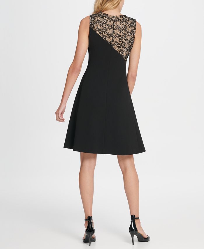 DKNY Sequin and Crepe Combo Fit & Flare Dress - Macy's