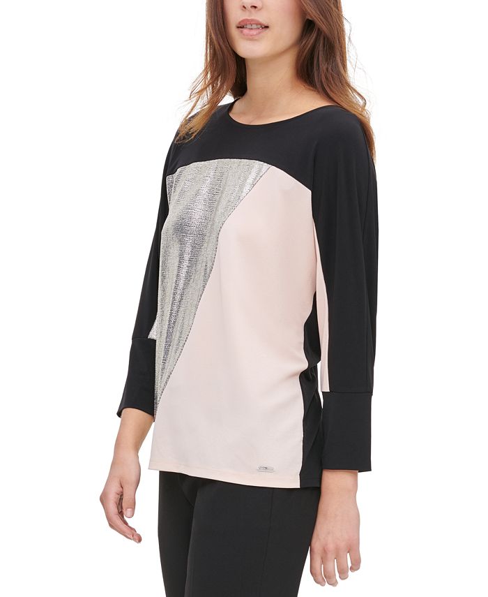 Calvin Klein Colorblocked MixedMedia Top & Reviews Tops Women Macy's