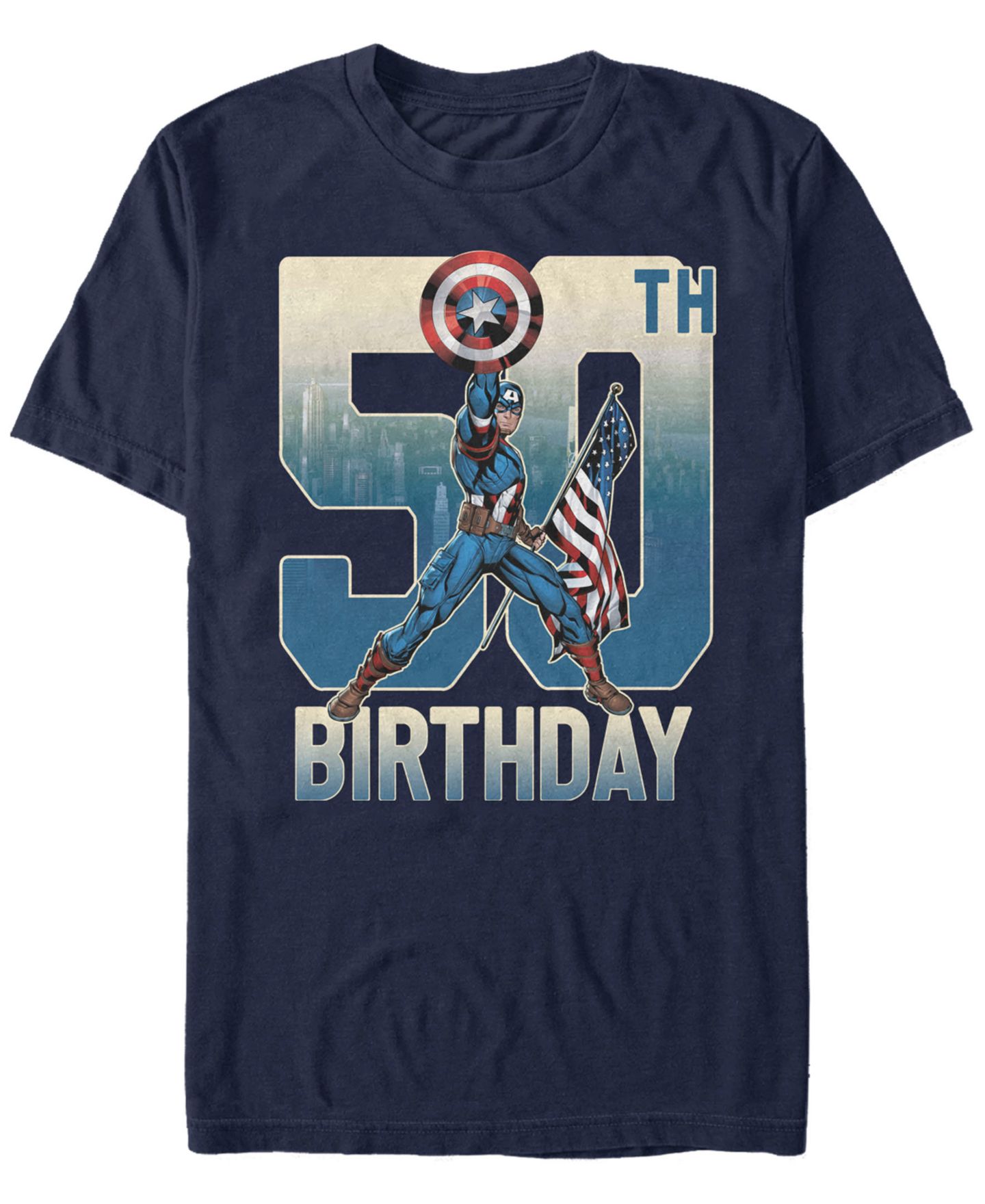 Мужская футболка Fifth Sun Marvel Captain America 50th Birthday Short Sleeve, цвет: Тёмно-синий — фото 1