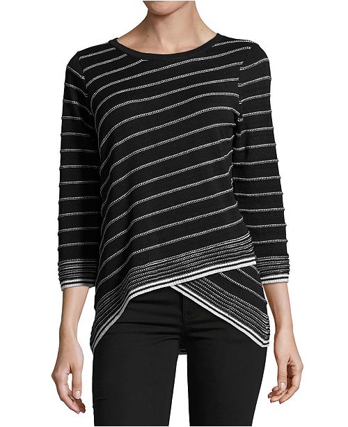John Paul Richard Petite Striped Crossover Hem Top Reviews
