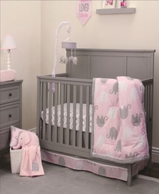 NoJo Pink Elephant 4-Piece Crib Bedding 