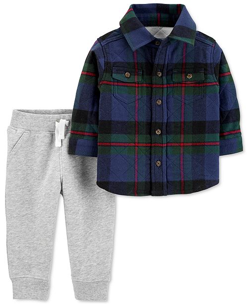 Carter S Baby Boys 2 Pc Plaid Flannel Top Fleece Pants Set