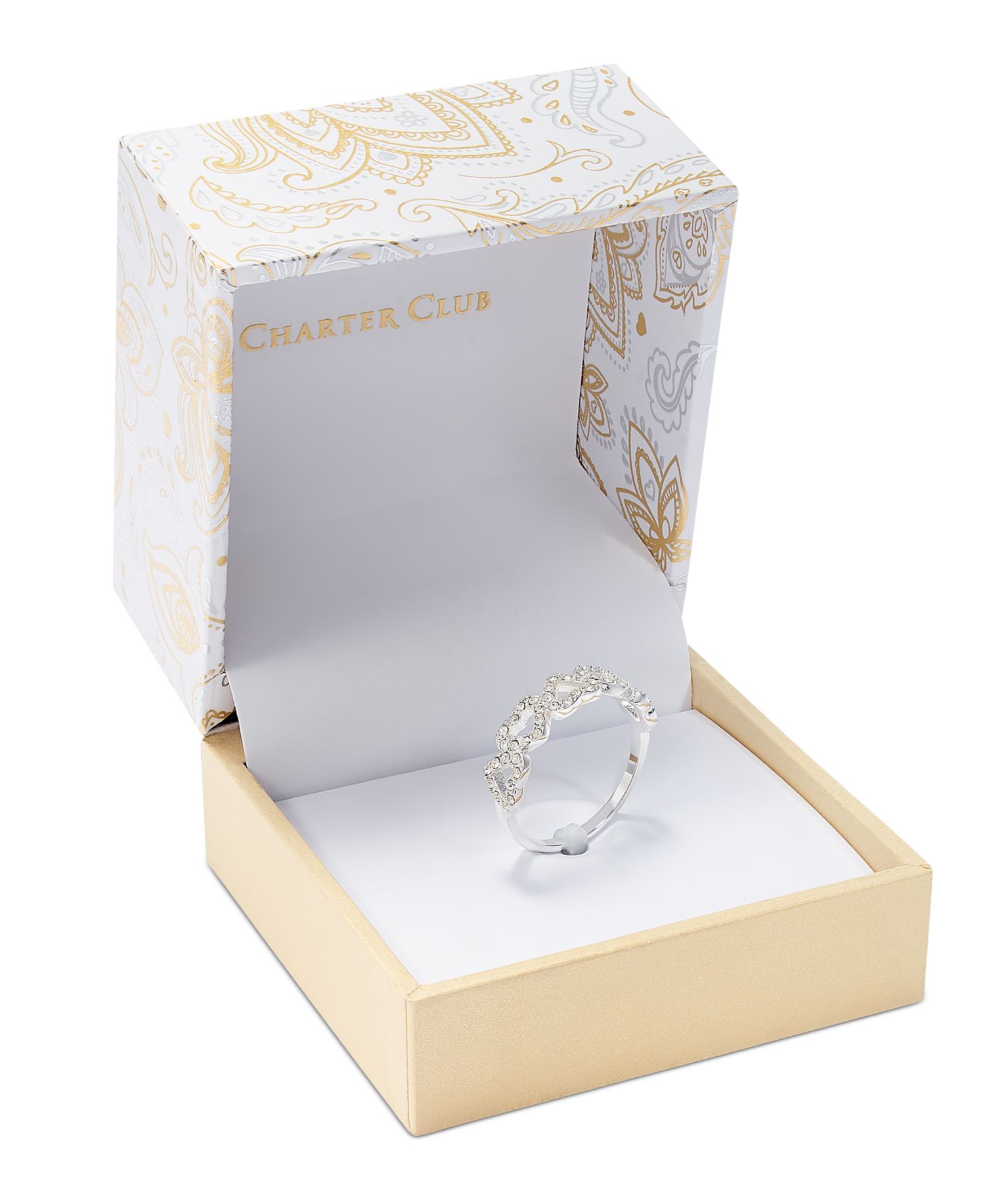 Fine Silver Plate or 18K Rose Gold Plate Pav&eacute; Open Heart Ring