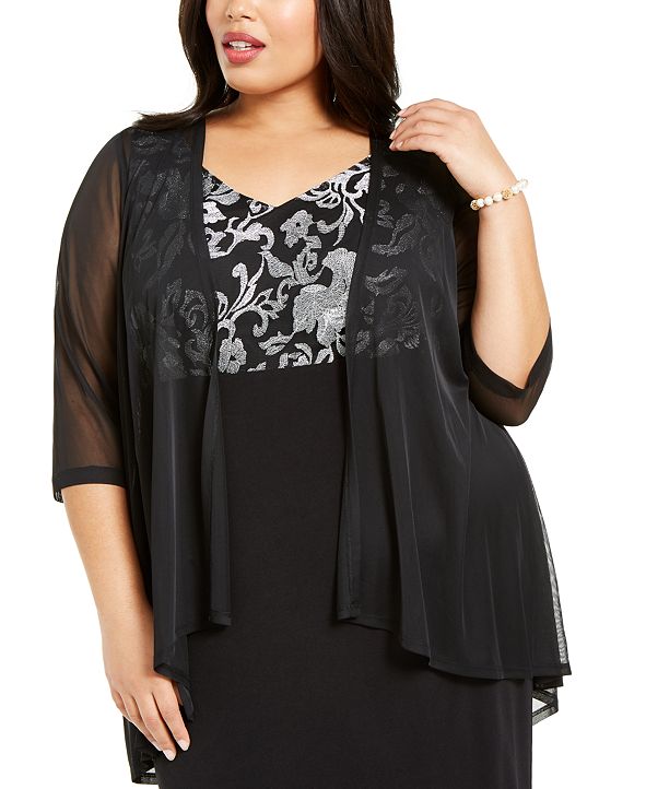 Connected Plus Size Metallic Embroidered Dress & Mock ...
