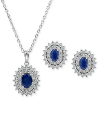 sapphire and diamond earrings and necklace