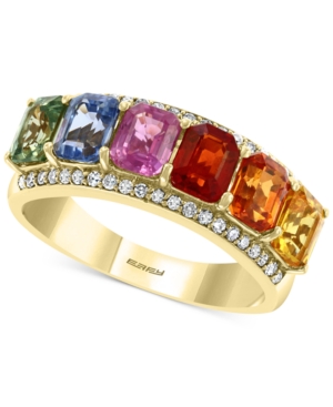 image of Effy Multi Sapphire (2-3/8 ct. t.w.) & Diamond (1/6 ct. t.w.) Statement Ring in 14k Gold