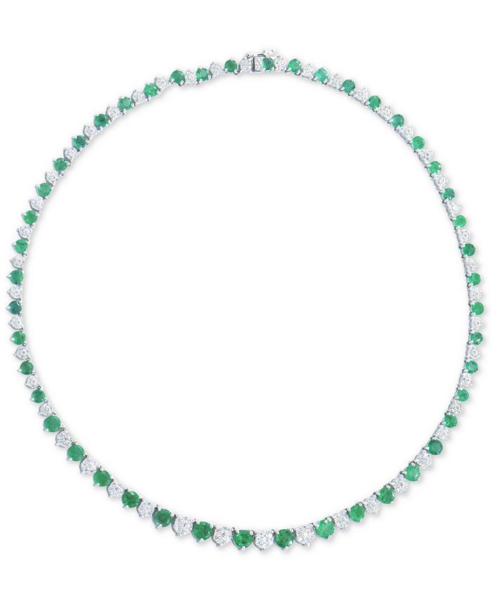 Macy's - Emerald (15 ct. t.w.) & Diamond (2-1/2 ct. t.w.) 16" Statement Necklace in 14k White Gold