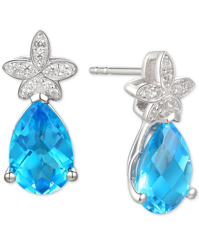 Macy's - Blue Topaz (2-3/4 ct. t.w.) & Diamond (1/10 ct. t.w.) Stud Earrings in 14k White Gold