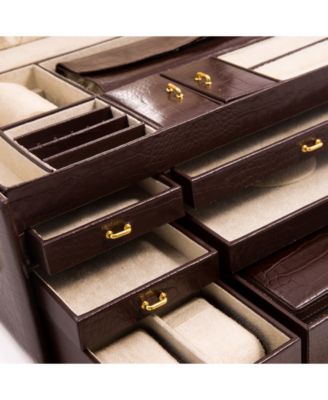 Croco Jewelry Chest with Multi Levels, 2 Removable Travel Cases, Mirror and Locking Clasps