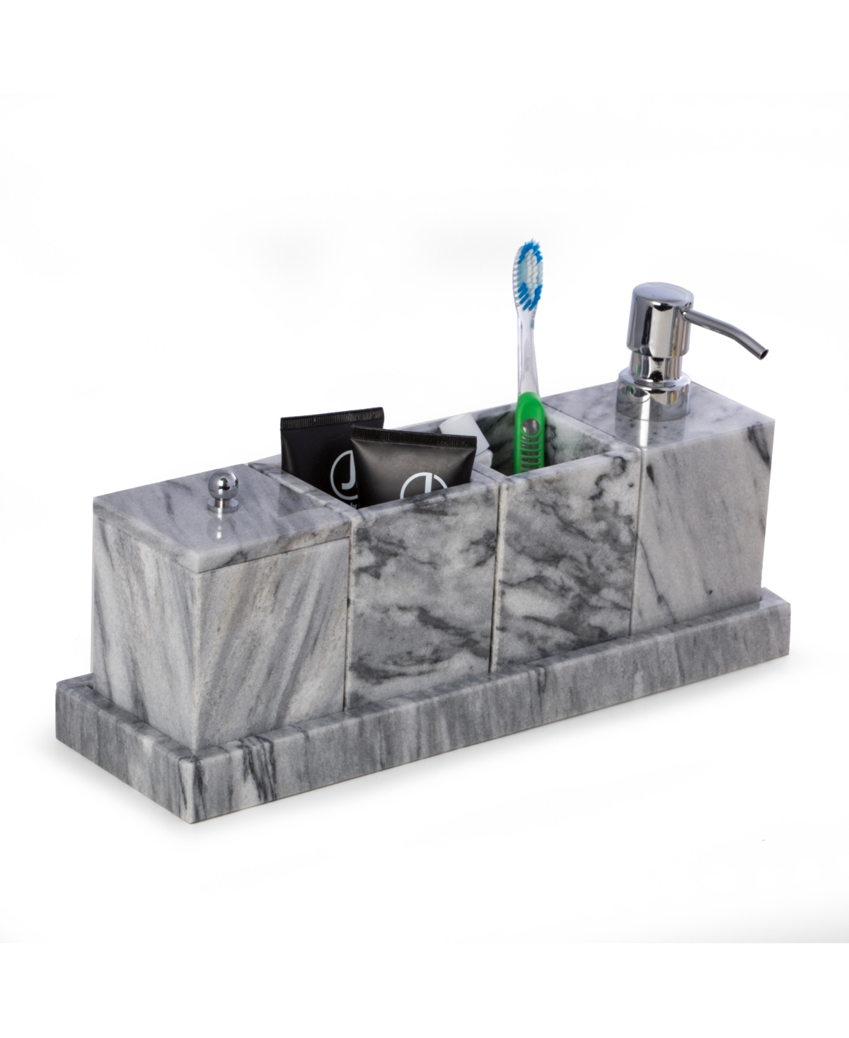 Vanity 5 Piece Marble Cloud Set with 2 Tumblers, 1 Canister with Lid, 1 Dispenser and 1 Tray - Multi