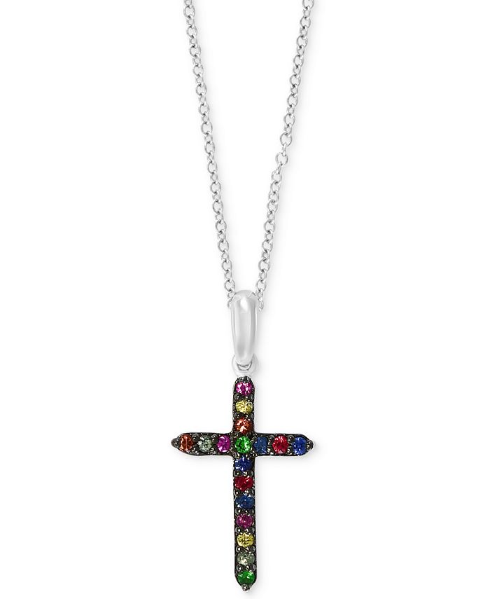 EFFY Collection - Multi-Gemstone (1/5 ct. t.w.) Cross 18" Pendant Necklace in Sterling Silver