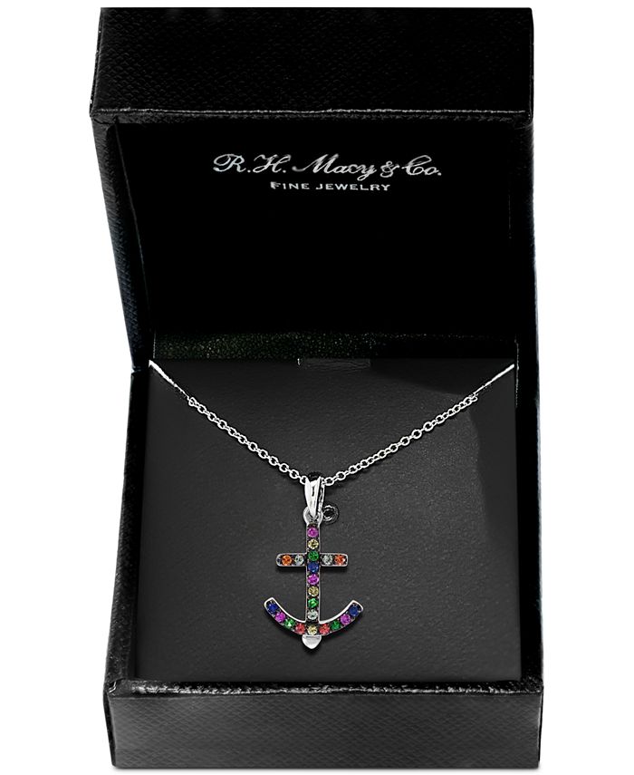 EFFY Collection - Multi-Gemstone (1/5 ct. t.w.) Anchor 18" Pendant Necklace in Sterling Silver