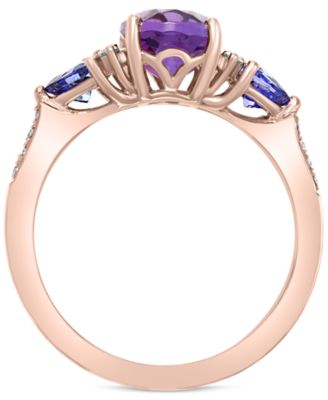 EFFY&reg; Amethyst (1-5/8 ct. t.w.), Tanzanite (3/4 ct. t.w.) & Diamond (1/10 ct. t.w.) Ring in 14k Rose Gold 