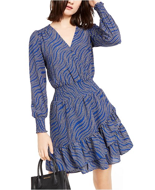 Michael Kors Printed Ruffled Wrap Dress Regular Petite Sizes