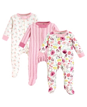 image of Touched By Nature Baby Girl Organic Cotton Sleep and Play, 3-Pack