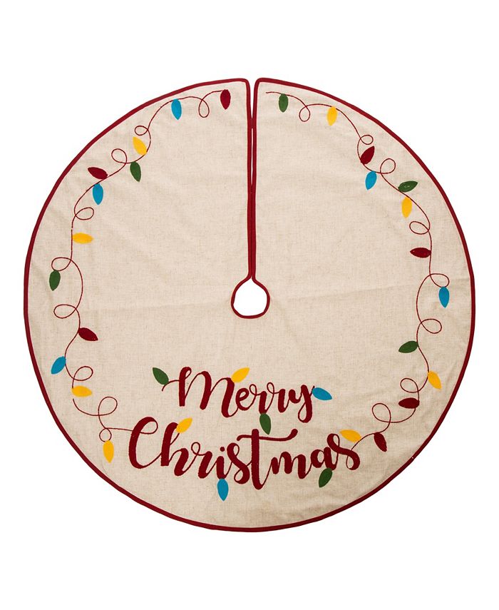 Glitzhome LED Embroidered Linen Christmas Tree Skirt - Merry Christmas ...