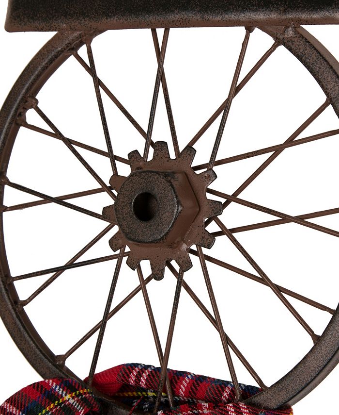 Glitzhome Metal Bike Wheel Snowman with Plaid Scarf Porch Decor KD Macy's