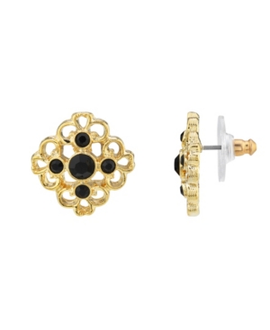 image of 2028 Gold-Tone Jet Filigree Button Earrings