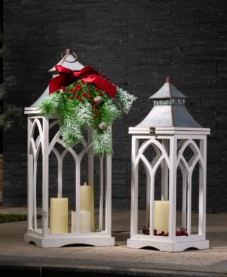 Glitzhome Farmhouse Wood-Metal Lanterns Set Of 2 - Macy's