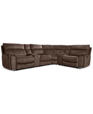 Hutchenson 6-Pc. Fabric Sectional with 3 Power Recliners, Power Headrests and 2 Consoles with USB