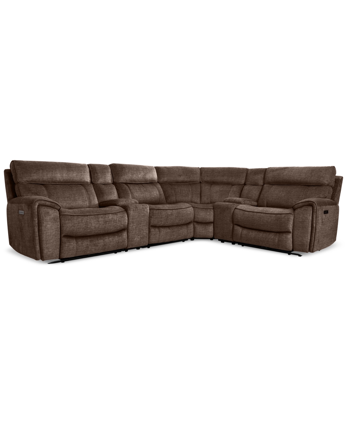 Furniture Hutchenson 6-pc. Fabric Sectional With 3 Power Recliners, Power Headrests And 2 Consoles With Usb In Chocolate Brown