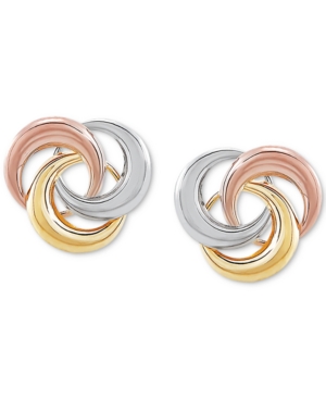 Macy's Tricolor Love Knot Stud Earrings In 10k Gold, White Gold & Rose Gold