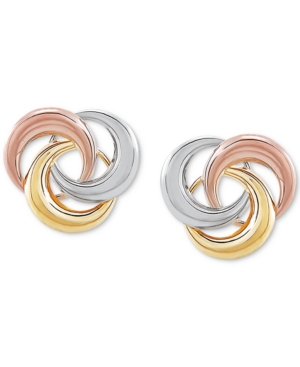 Macy's Tricolor Love Knot Stud Earrings In 10k Gold, White Gold & Rose Gold In Tricolor