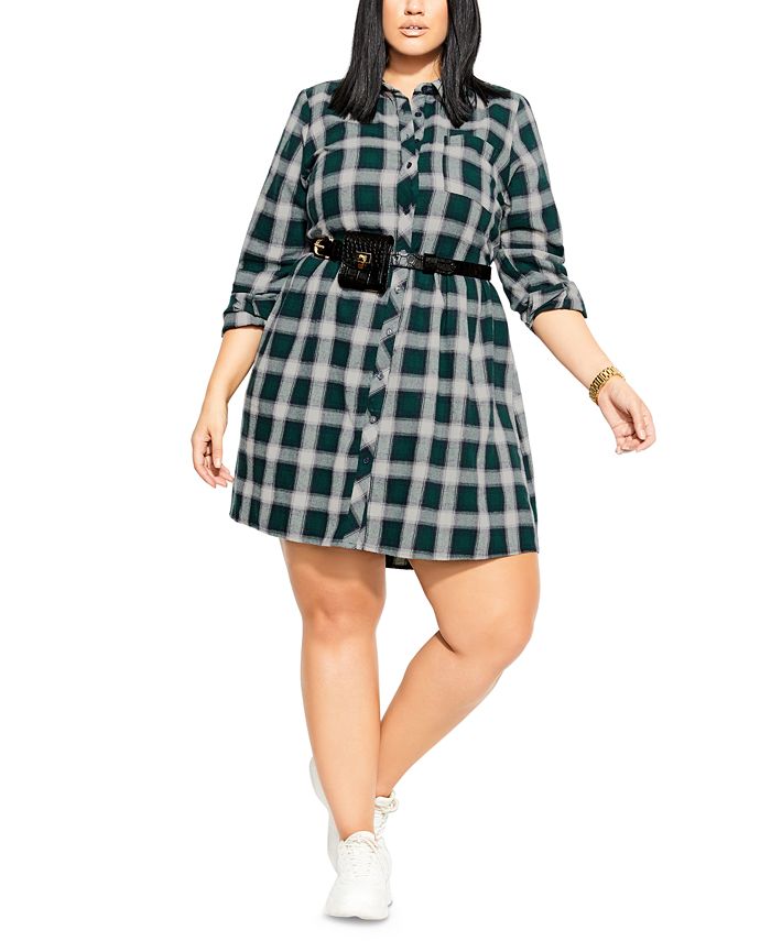 City Chic Trendy Plus Size Checkered Shirtdress Macy s