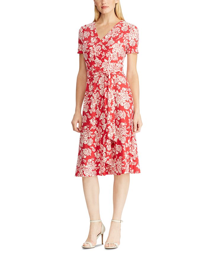 Lauren Ralph Lauren Belted Floral-Print Jersey Dress - Macy's