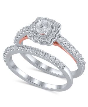 image of Certified Diamond (1 ct. t.w.) Bridal Set in 14K White and Rose Gold