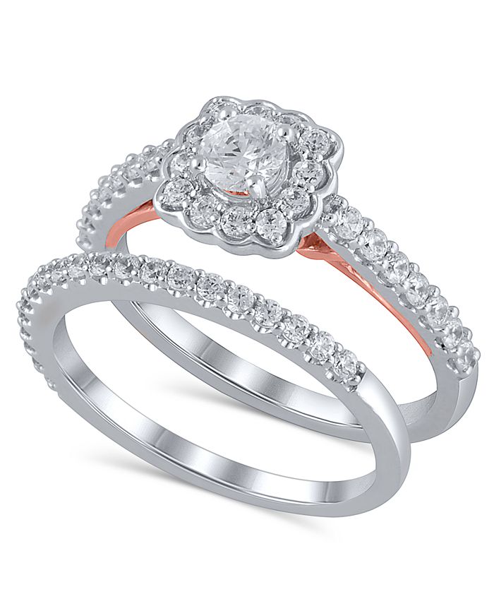 Macy's - Certified Diamond (1 ct. t.w.) Bridal Set in 14K White and Rose Gold