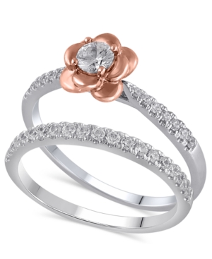 image of Certified Diamond (3/8 ct. t.w.) Bridal Set in 14K White and Rose Gold