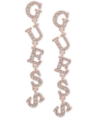 GUESS - Rose Gold-Tone Pav&eacute; Logo Linear Drop Earrings