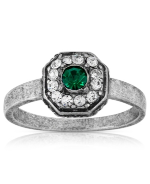 image of Pewter and Clear Crystal Octagonal Ring