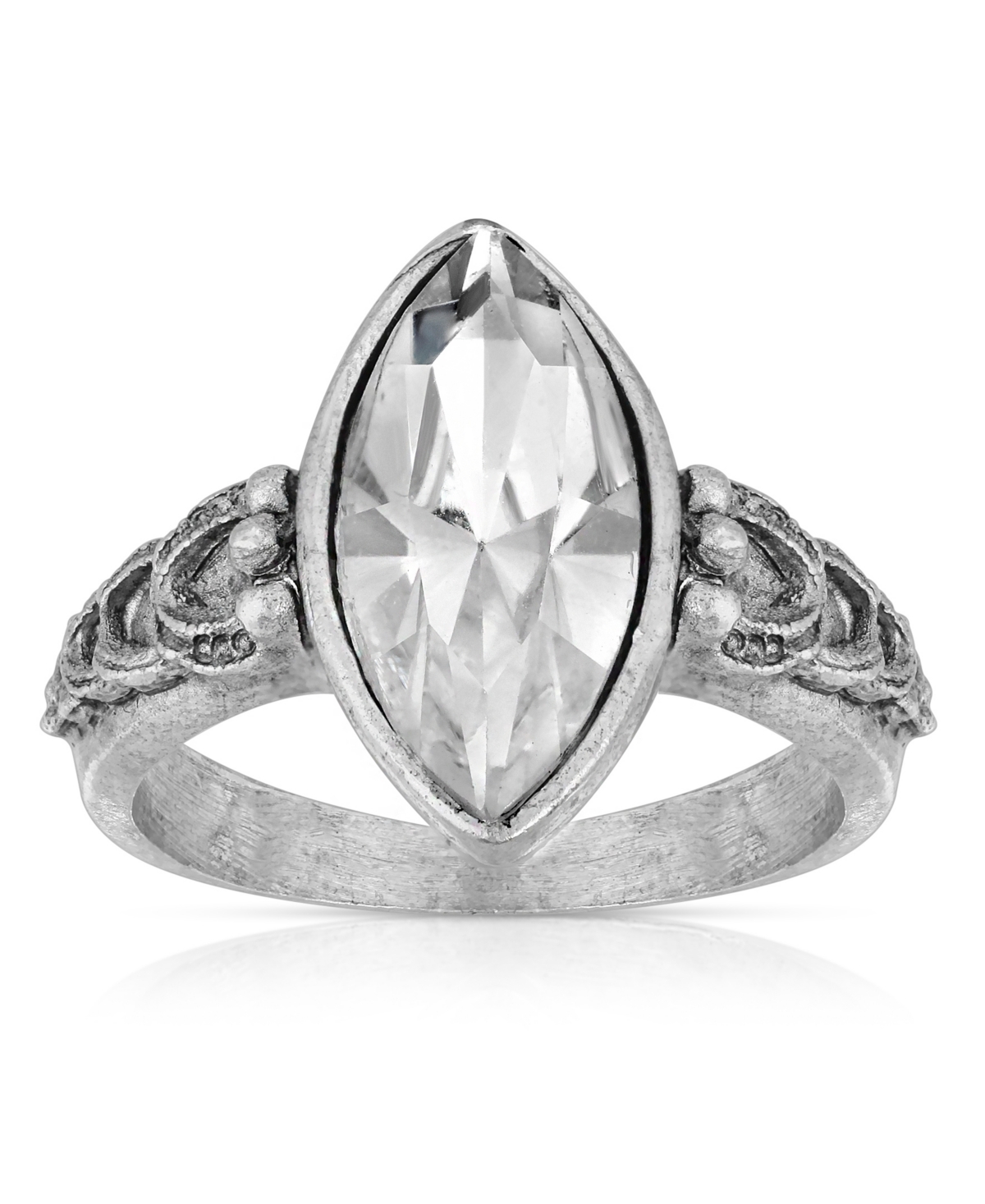 2028 Pewter Diamond Shaped Crystal Ring In Clear
