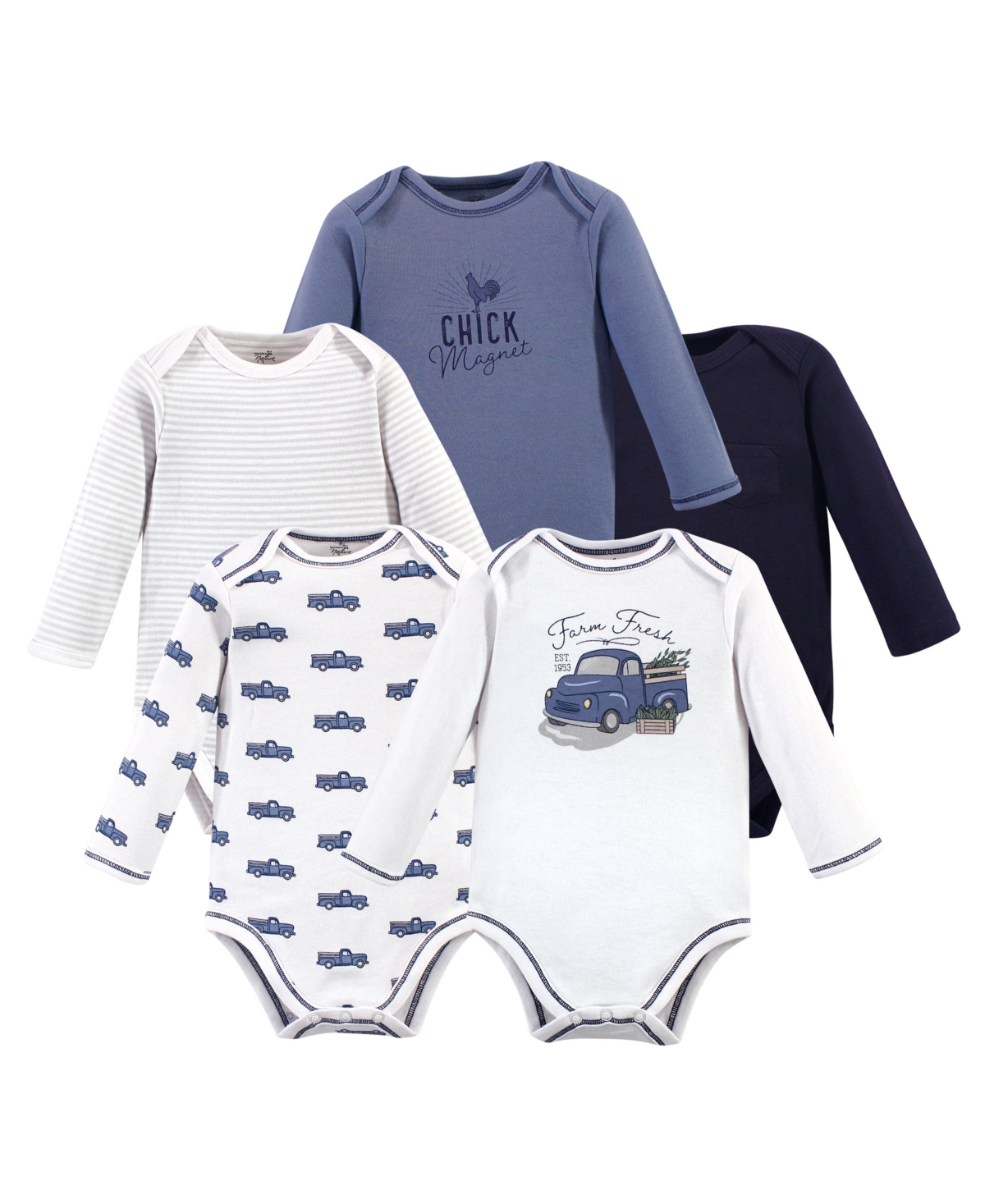 Touched by Nature Baby Boys Baby Organic Cotton Long-Sleeve Bodysuits 5pk,- Truck