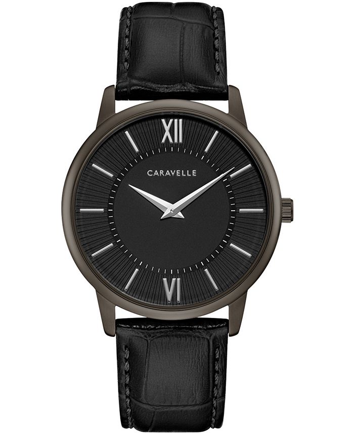 Caravelle - Men's Black Leather Strap Watch 39mm