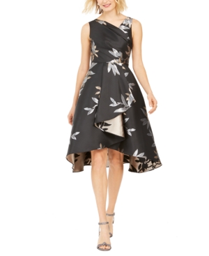 Adrianna Papell Jacquard Fit & Flare Dress In Black/champagne | ModeSens