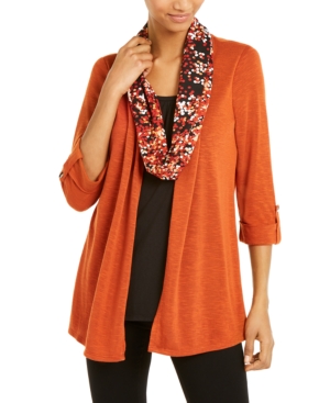 image of Ny Collection Layered-Look Removable-Scarf Cardigan