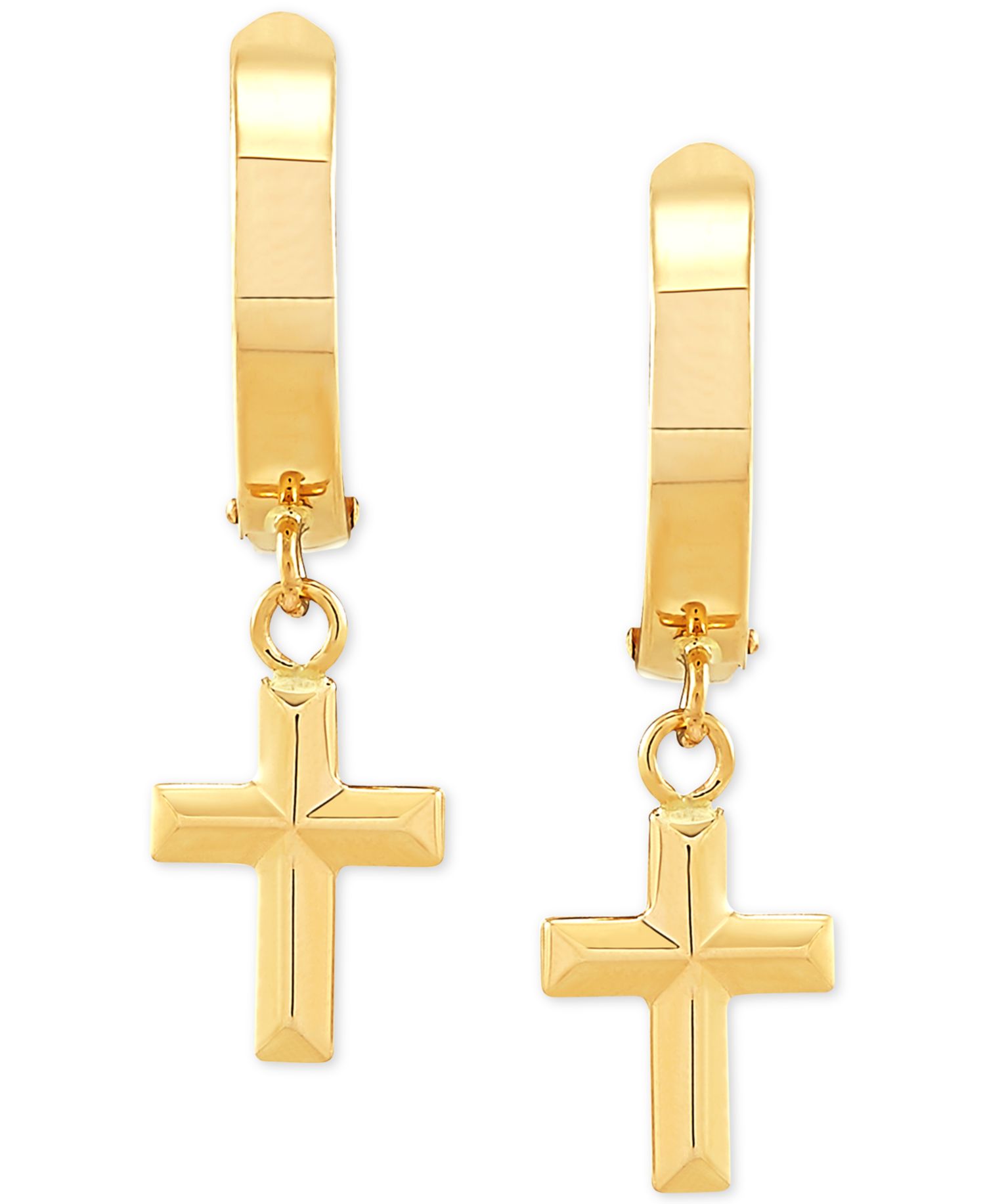 Cross Dangle Hoop Earrings in 10k Gold