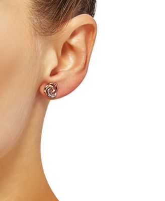 Tricolor Love Knot Stud Earrings in 10k Gold, White Gold & Rose Gold