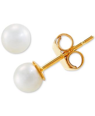 3-Pc. Set Cutured Freshwater Pearl (3-3/4mm), Cubic Zirconia & Polished Round Stud Earrings in 10k Gold