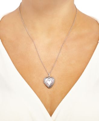 Pink Mother-of-Pearl Heart Locket 18" Pendant Necklace in Sterling Silver